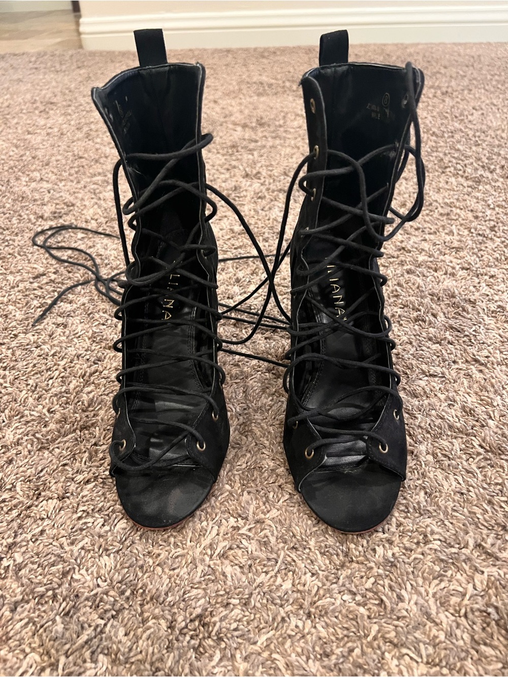 Liliana Black Lace-Up Open-Toe Ankle Boots